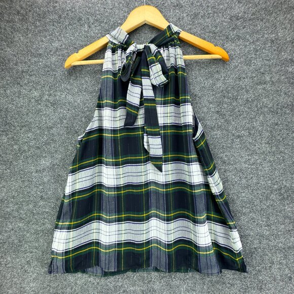 J.Crew‎ Plaid Halter Top Size 10 Tartan Check Tie Back Mock Neck Academia Preppy - Picture 6 of 15